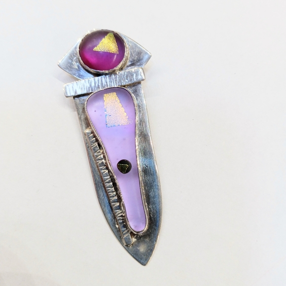 Handmade Sterling Dichroic Glass Pendant Earring Set - Picture 3 of 4